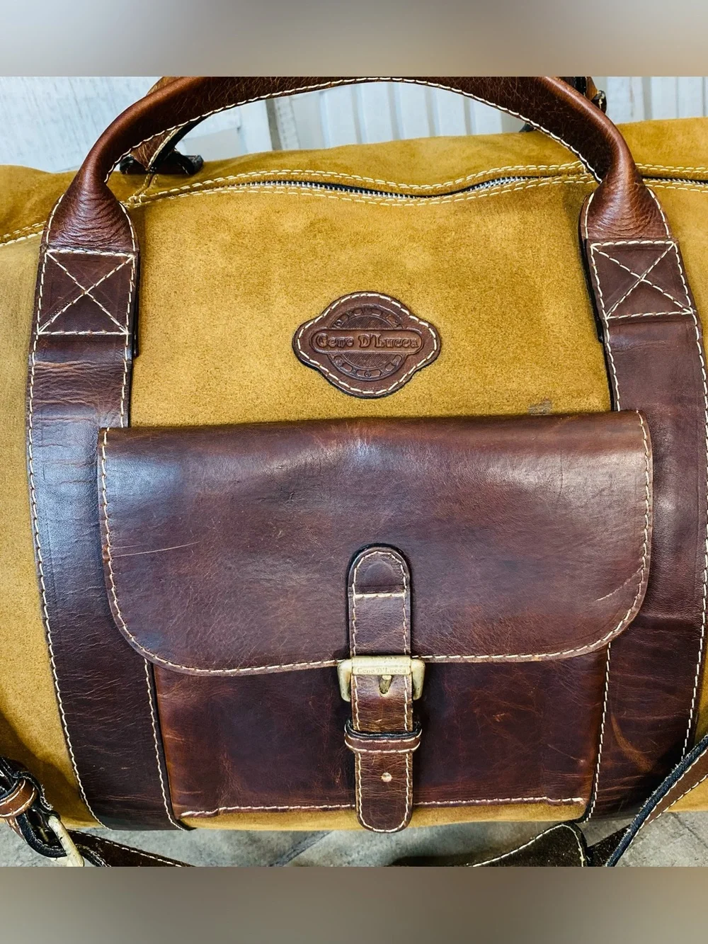 VTG Geno D'Lucca Large Suede Leather Duffle Bag Travel Weekender Luggage Brown